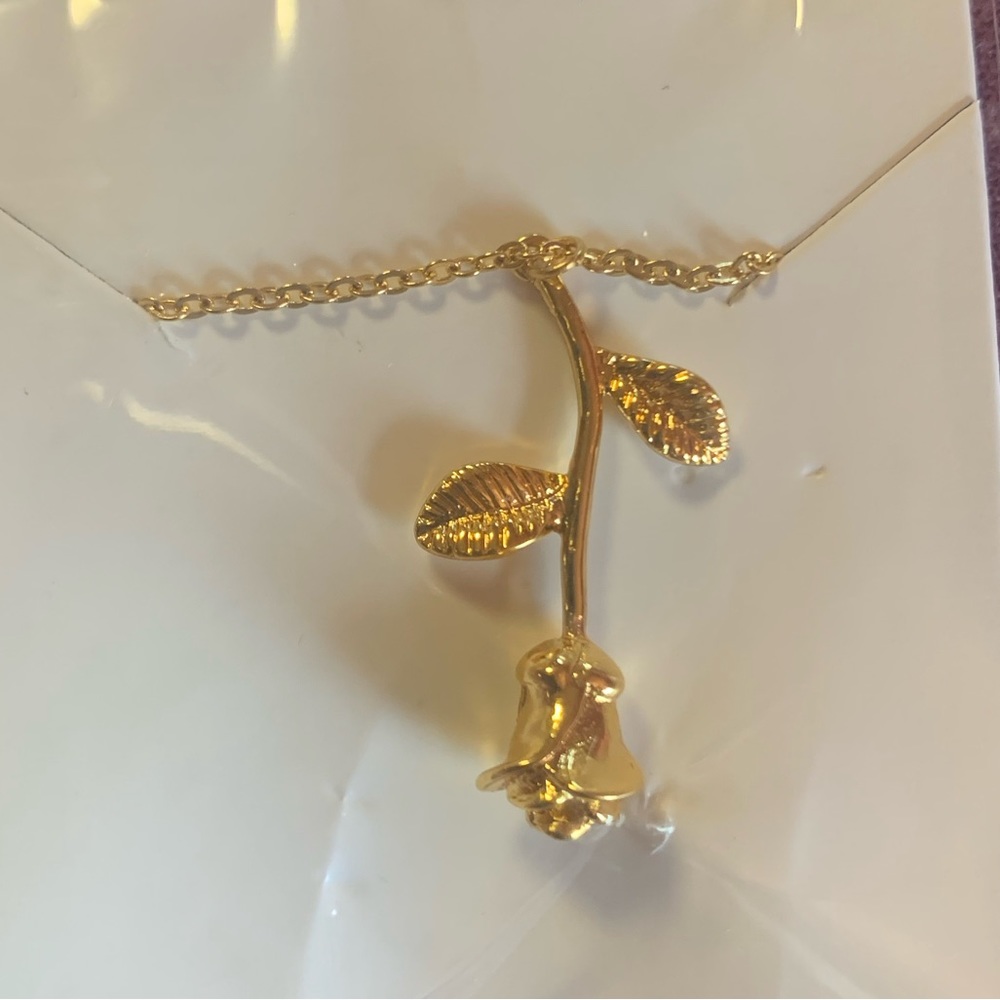 Gold rose charm with 14 inch chain
